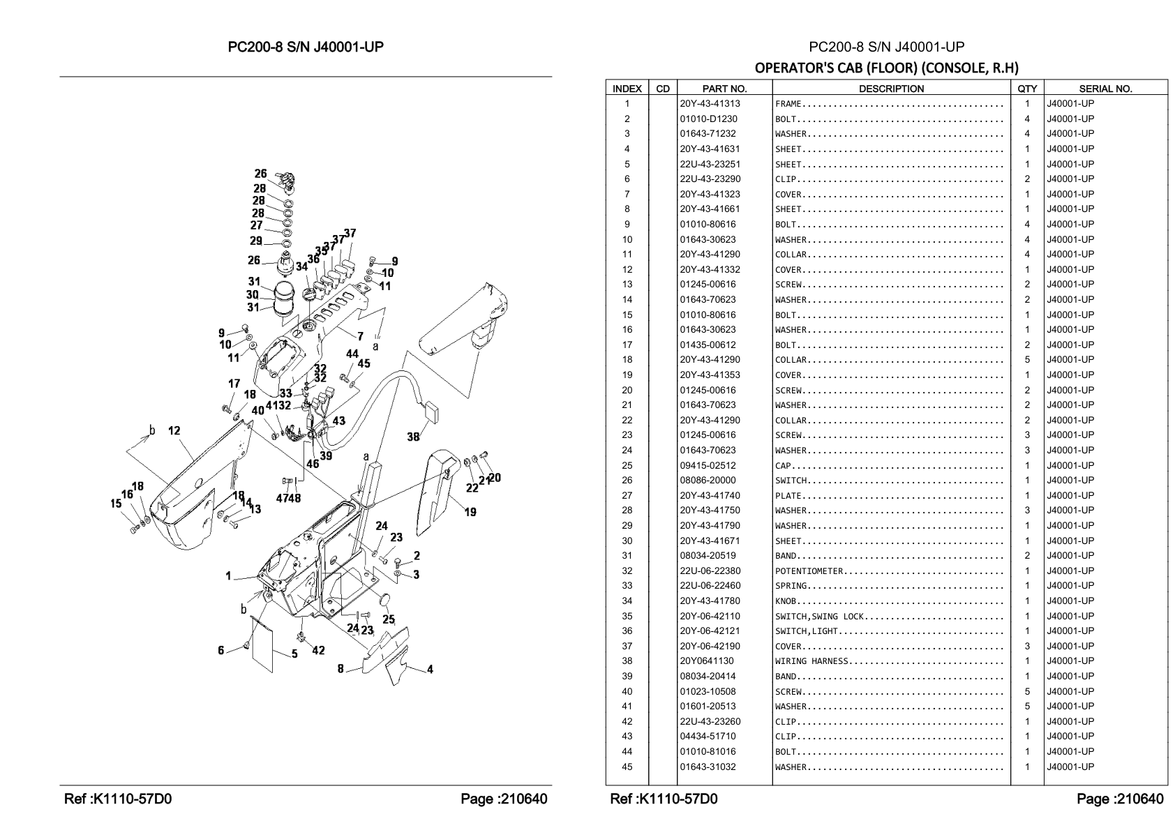 OEM exploded diagram and parts table — Bolt