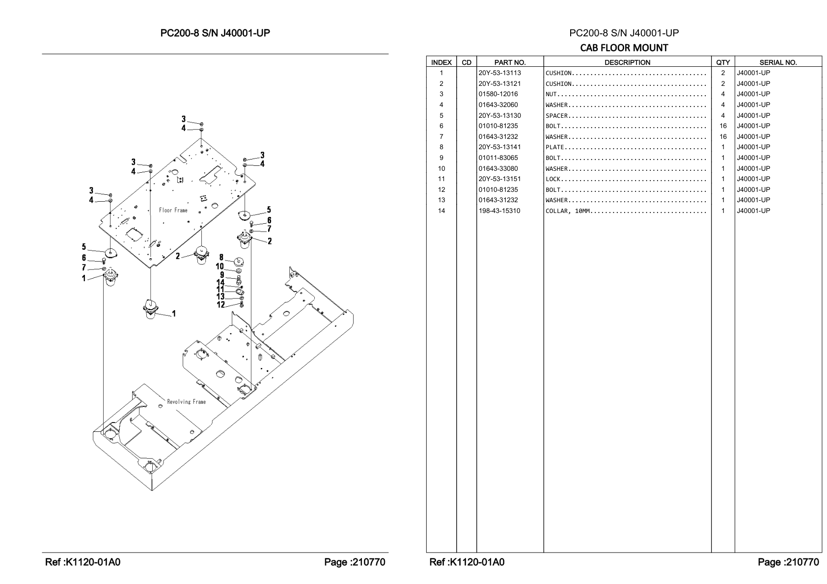 OEM exploded diagram and parts table — Bolt