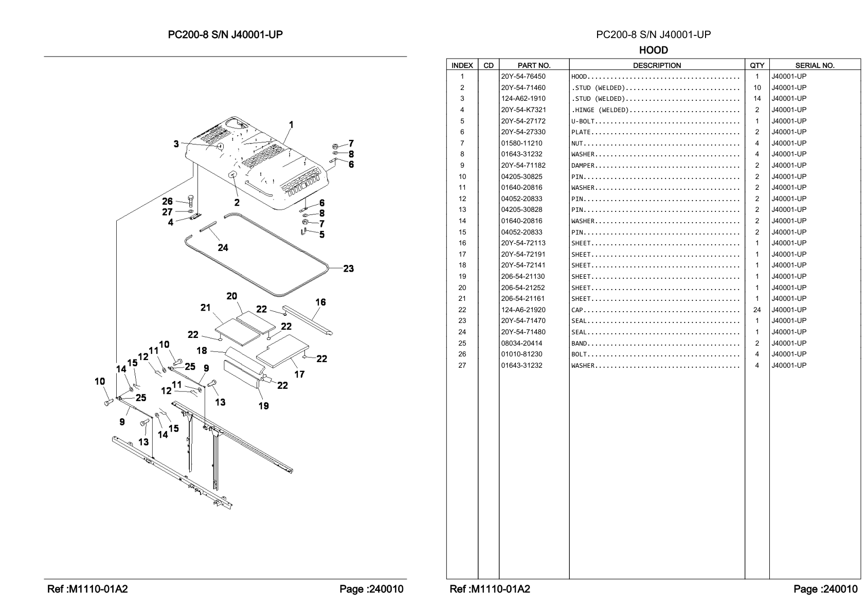 OEM exploded diagram and parts table — Hinge (welded)