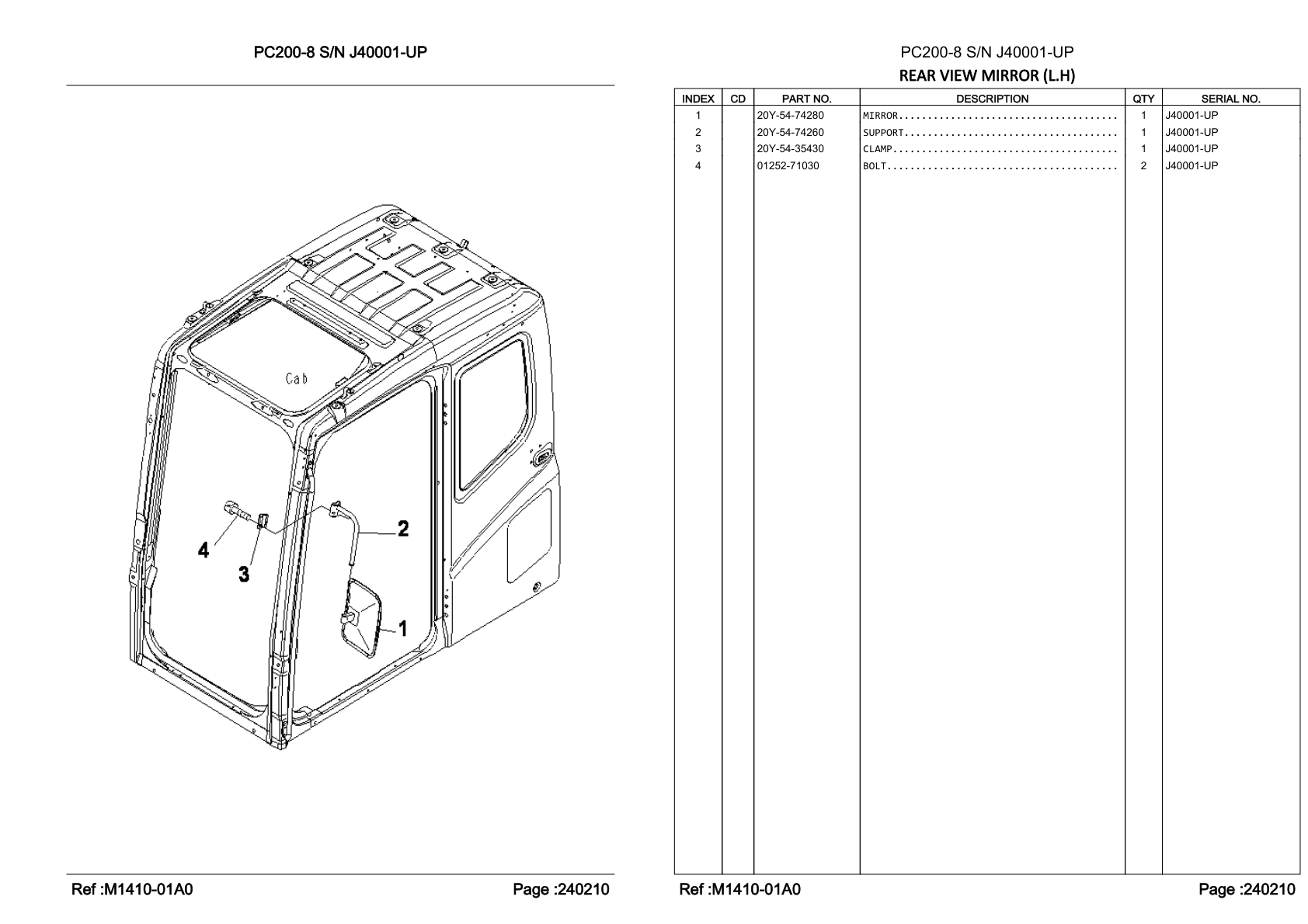 OEM exploded diagram and parts table — Bolt