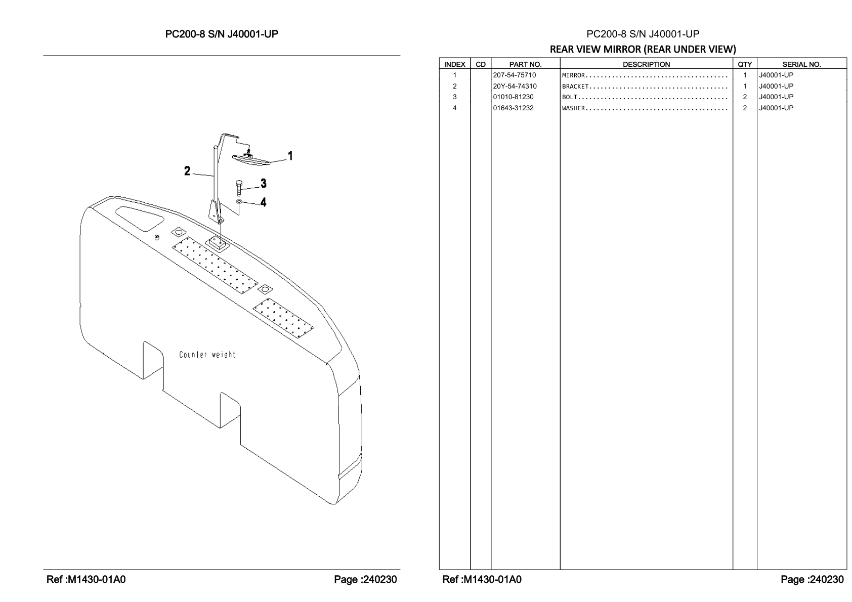 OEM exploded diagram and parts table — Bracket
