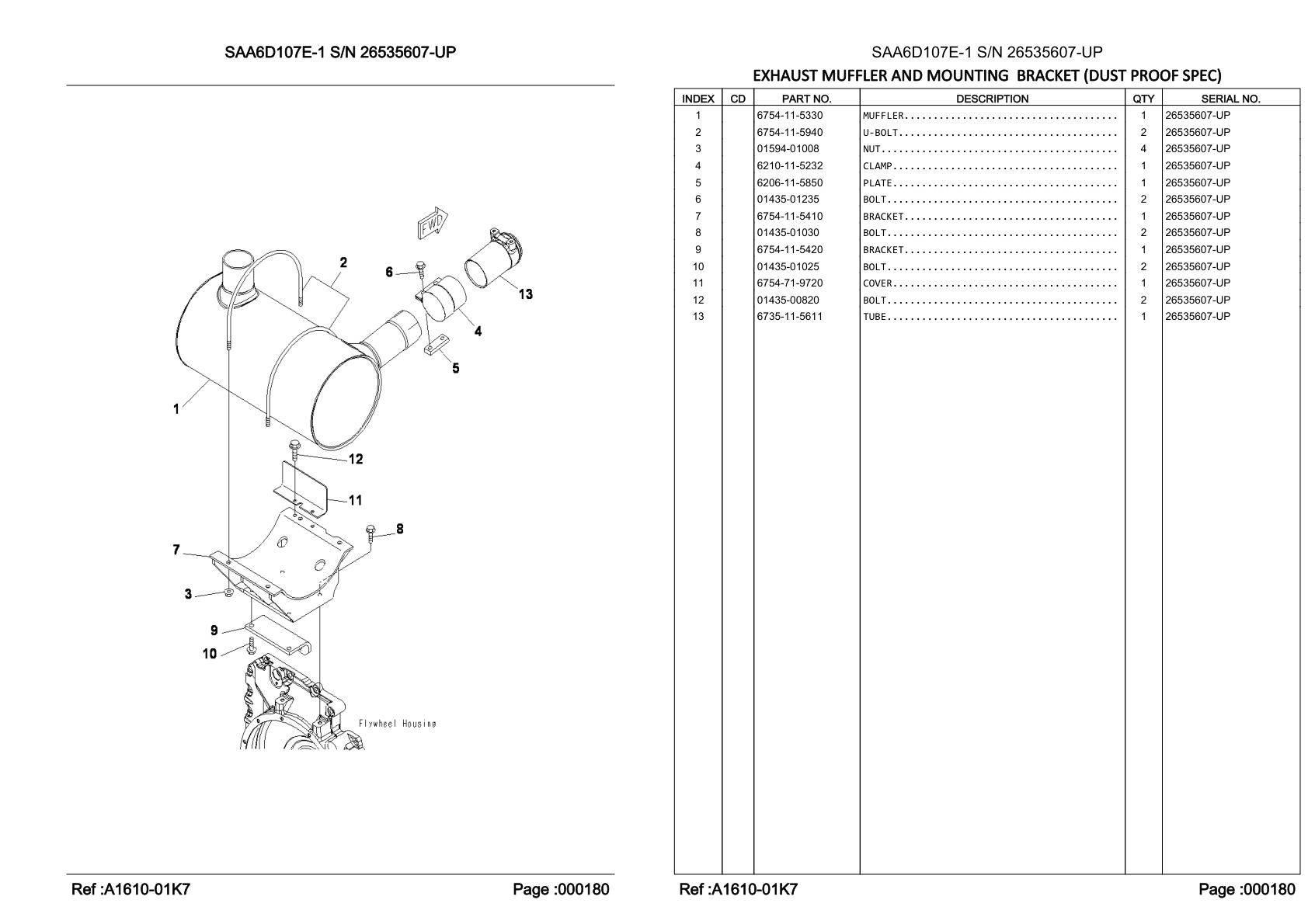 Muffler 6754-11-5330 for Komatsu PC200-8 Hydraulic Excavator