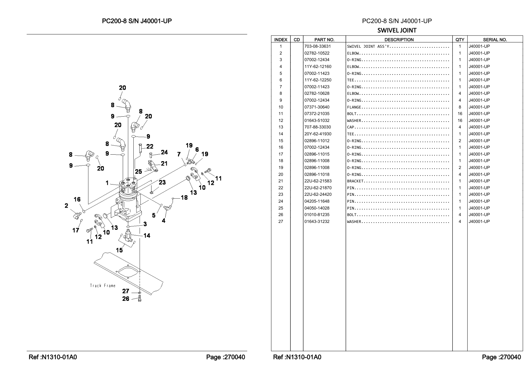 OEM exploded diagram and parts table — O-ring