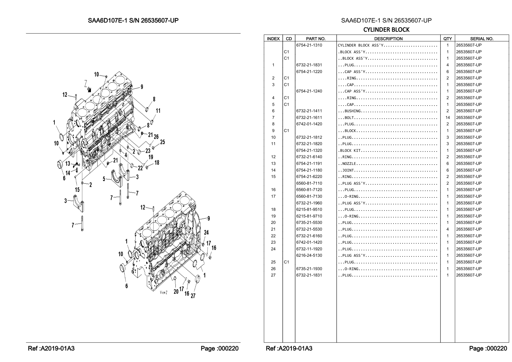 OEM exploded diagram and parts table — Plug