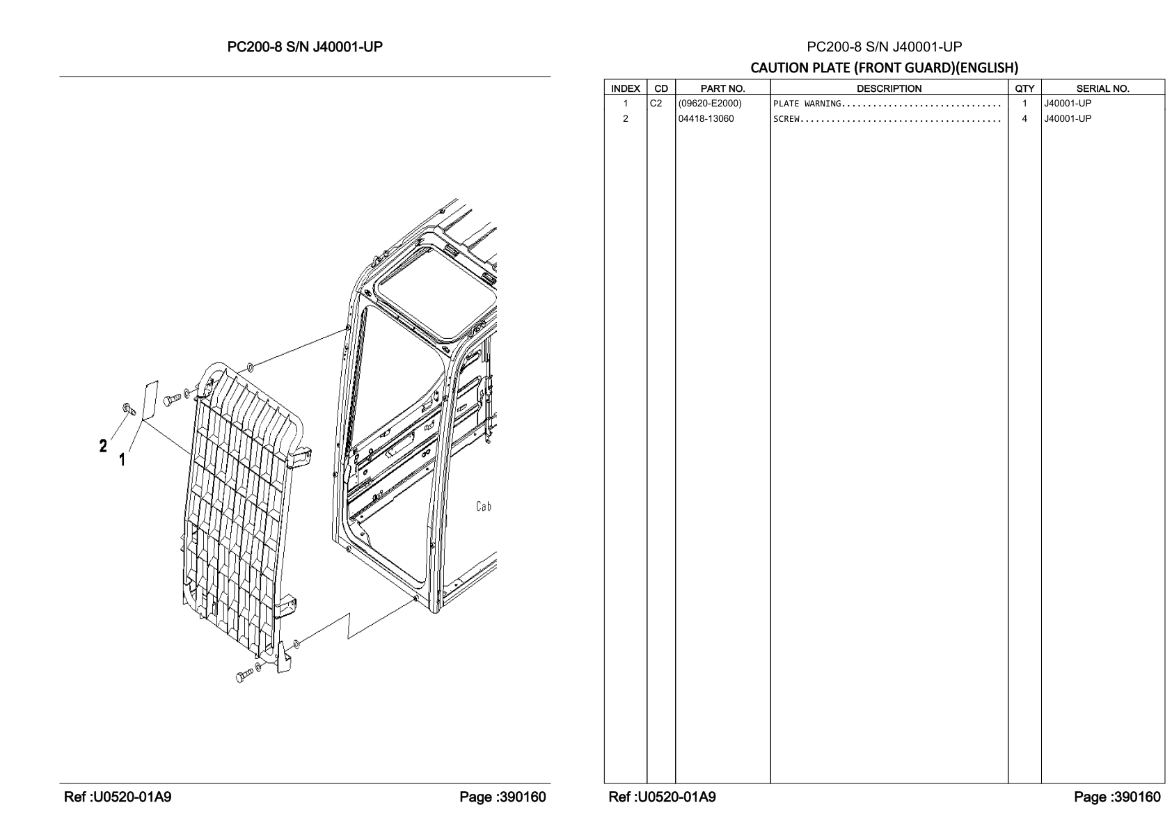 OEM exploded diagram and parts table — Plate Warning