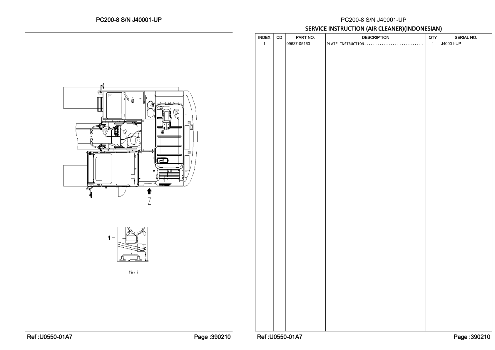 OEM exploded diagram and parts table — Plate Instruction