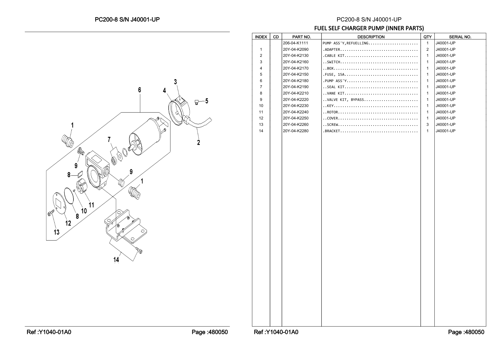 Switch 20Y-04-K2160 for Komatsu PC200-8 Hydraulic Excavator