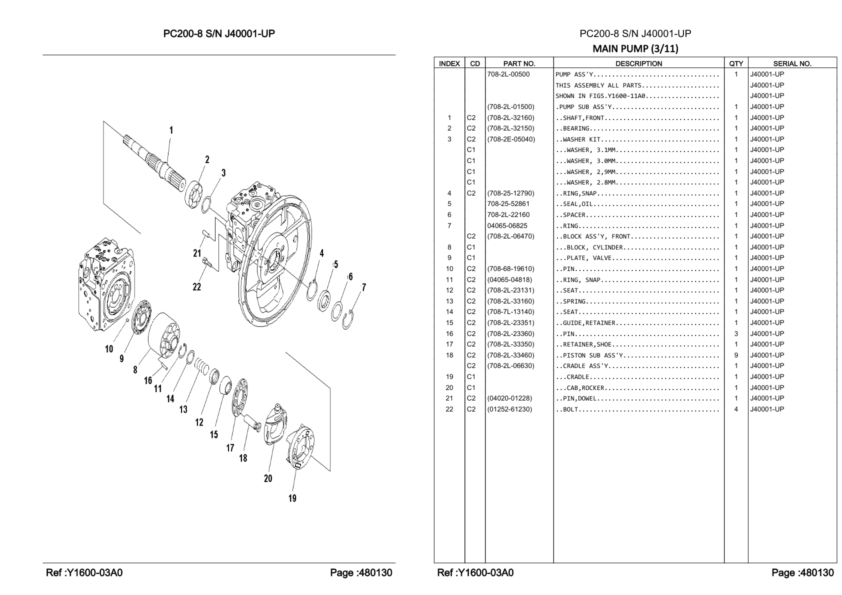 OEM exploded diagram and parts table — Seat