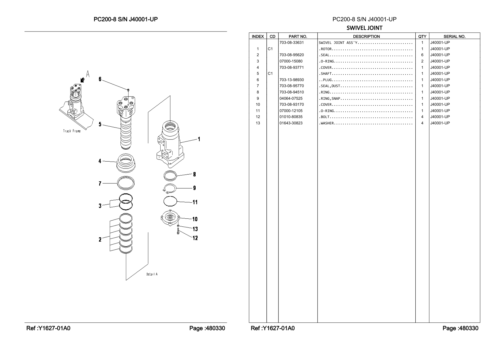Cover 703-08-93170 for Komatsu PC200-8 Hydraulic Excavator