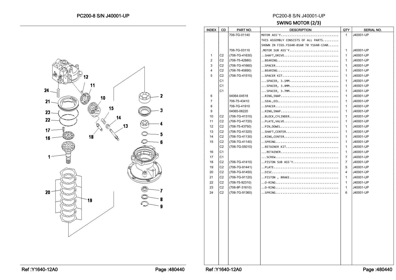 Plate 706-7G-91441 for Komatsu PC200-8 Hydraulic Excavator