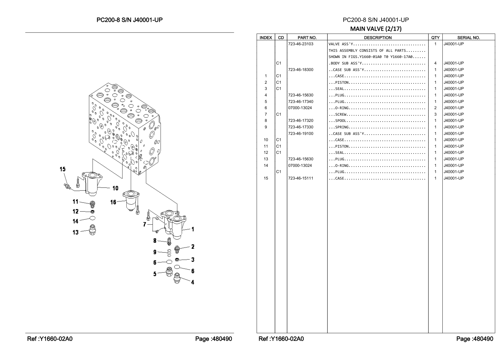 OEM exploded diagram and parts table — Case