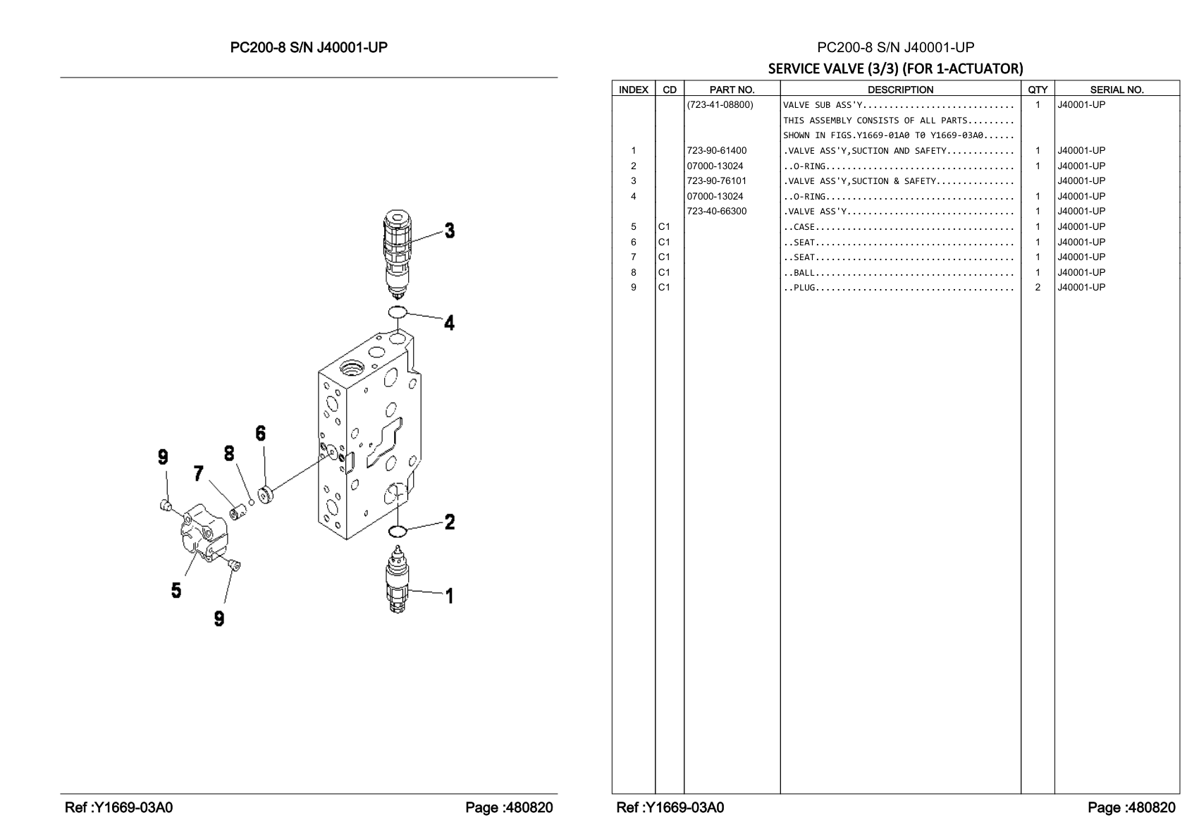 Suction & Safety Valve Assembly 723-90-76101 for Komatsu PC200-8 Hydraulic Excavator