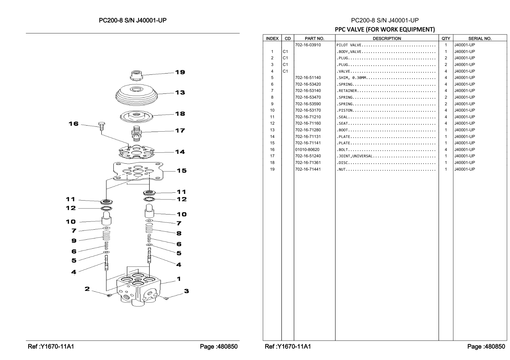 Plate 702-16-71141 for Komatsu PC200-8 Hydraulic Excavator