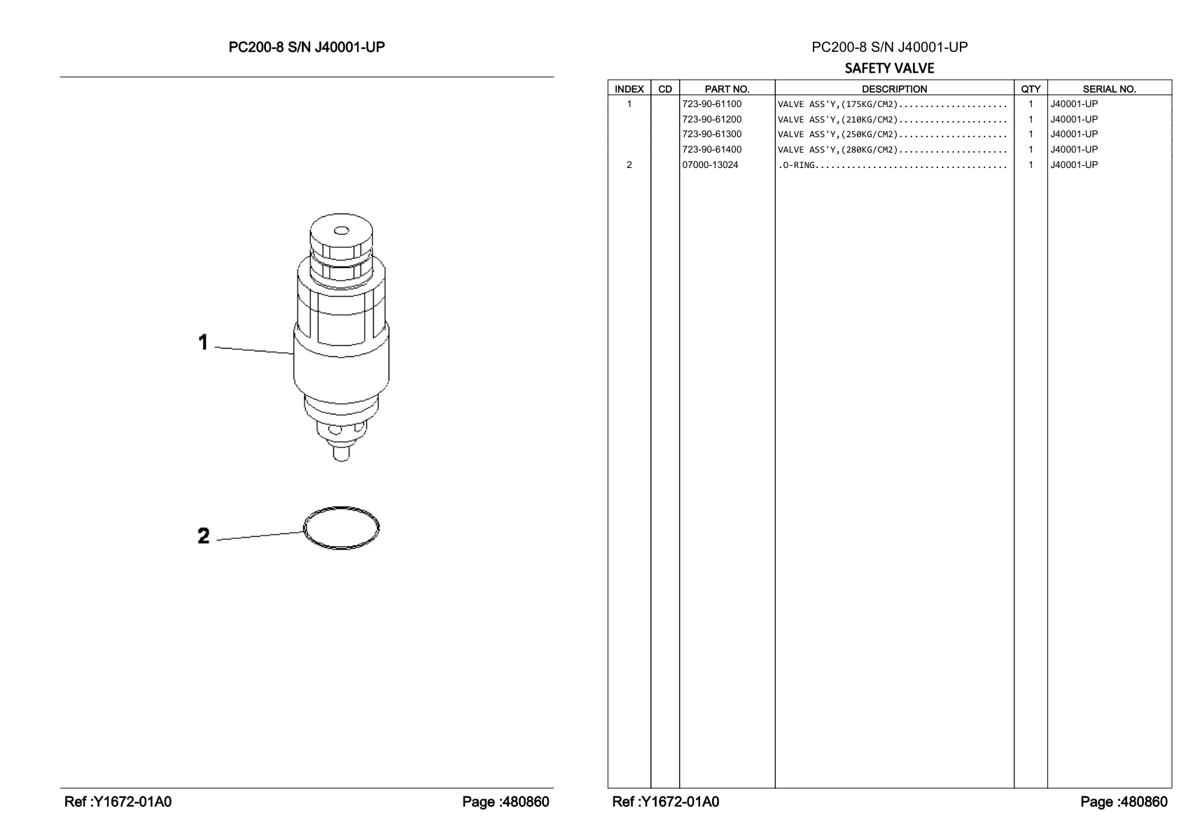 (175kg/cm2) Valve Assembly 723-90-61100 for Komatsu PC200-8 Hydraulic Excavator