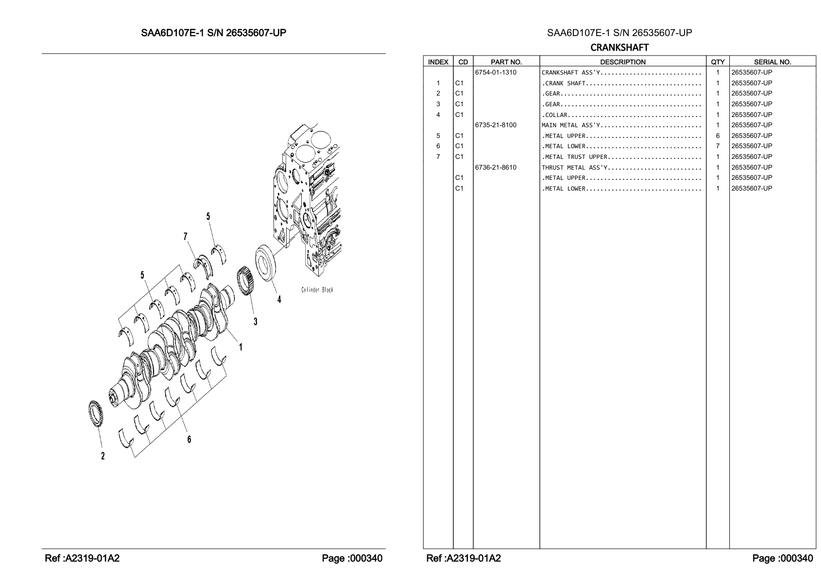Crankshaft Assembly 6754-01-1310 for Komatsu PC200-8 Hydraulic Excavator