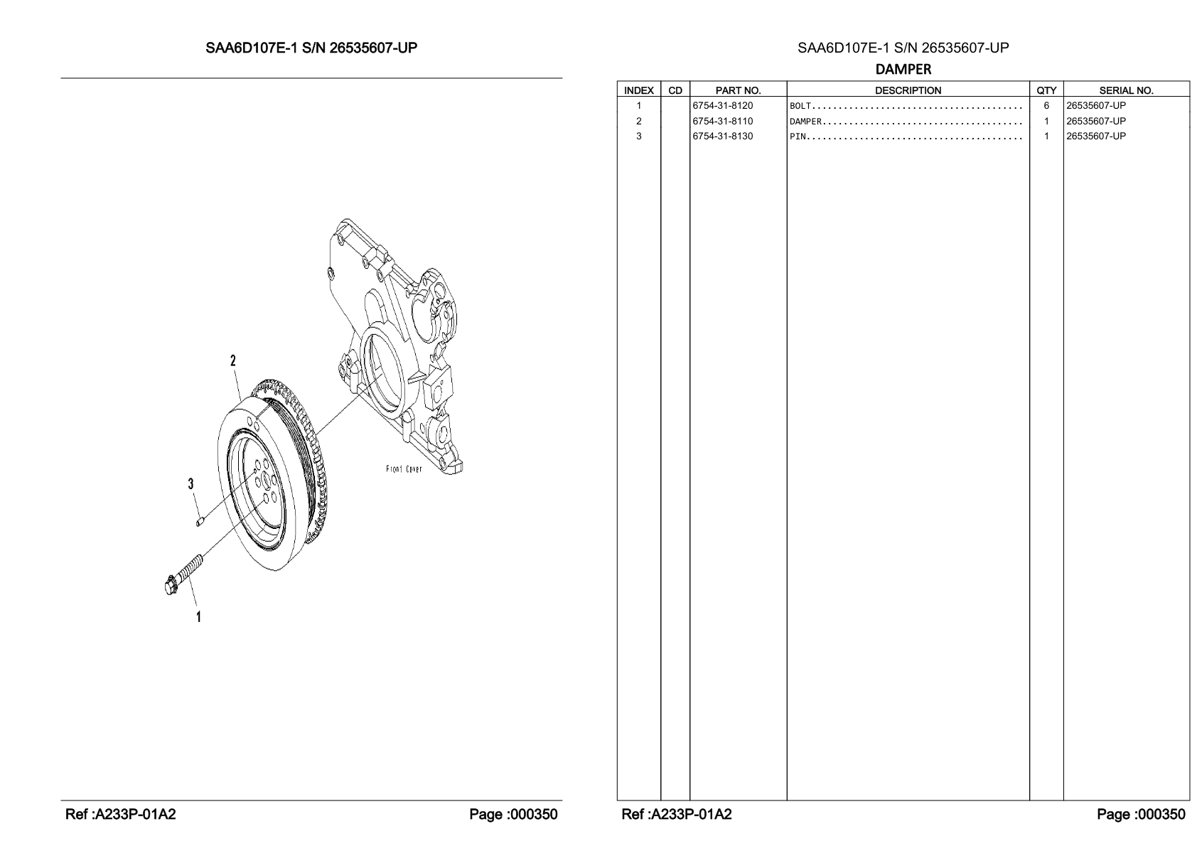 OEM exploded diagram and parts table — Damper
