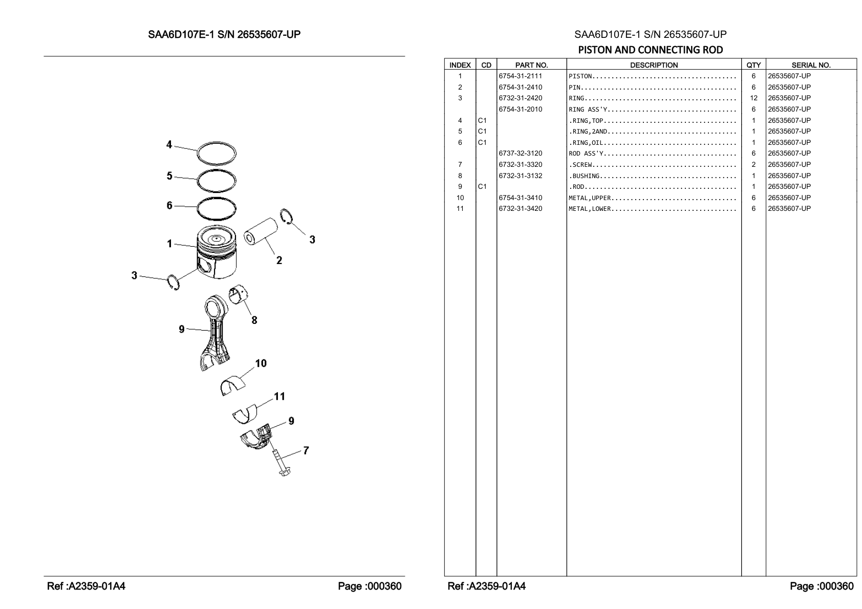 OEM exploded diagram and parts table — Piston