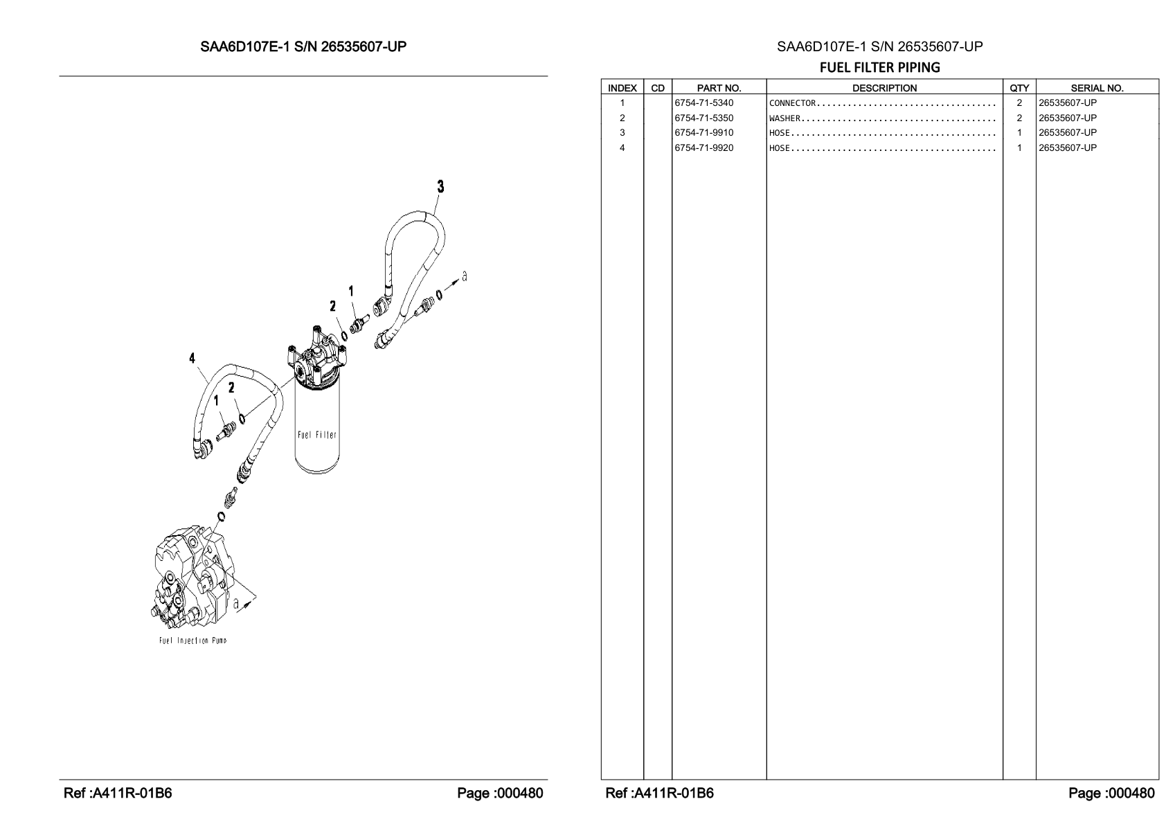 OEM exploded diagram and parts table — Hose