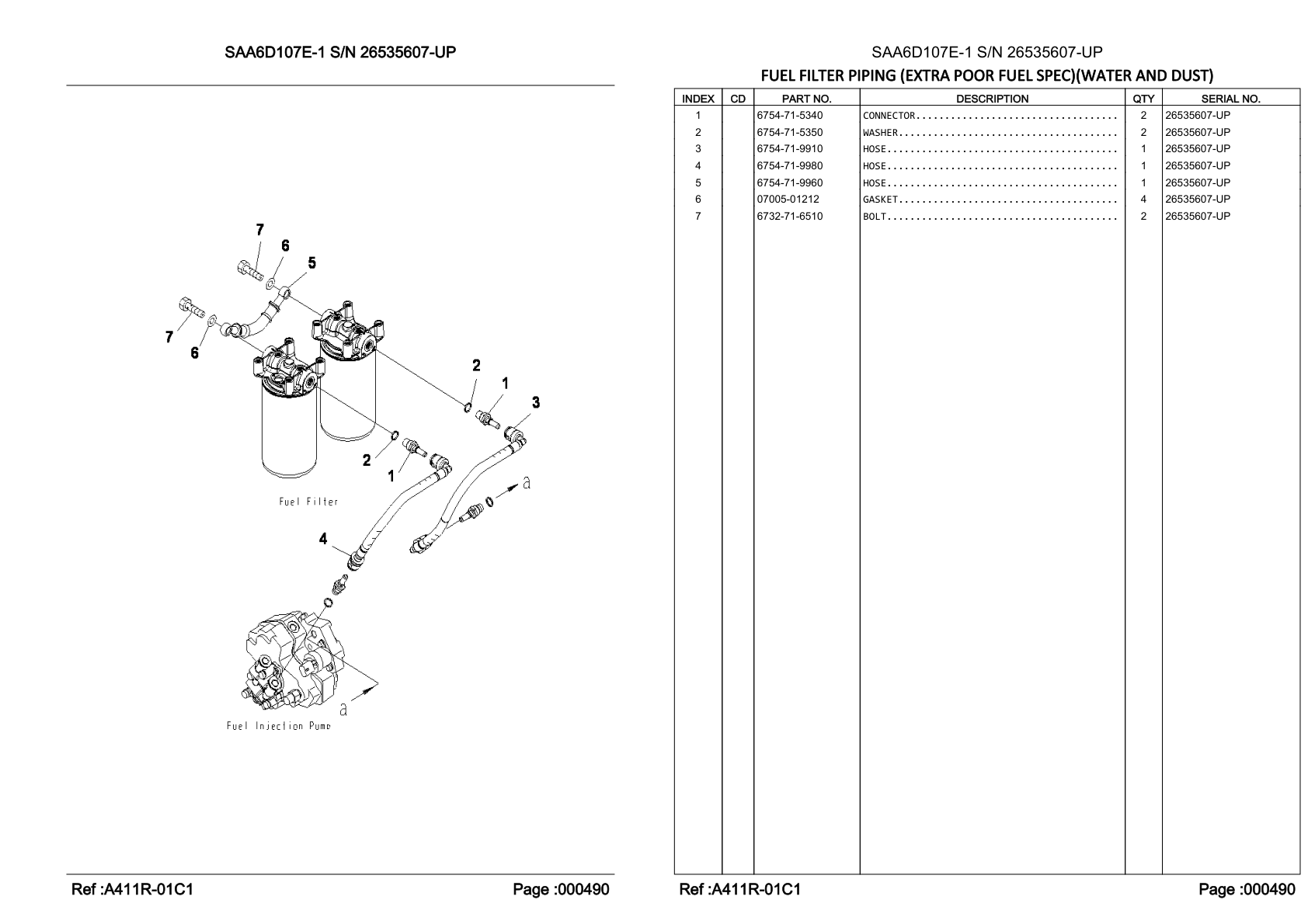 OEM exploded diagram and parts table — Hose