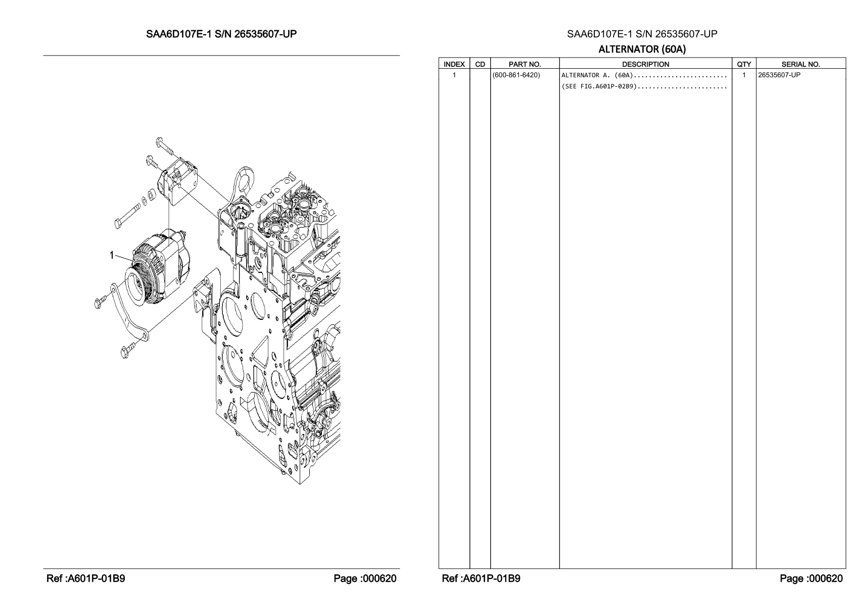 OEM exploded diagram and parts table — Alternator A (60a)