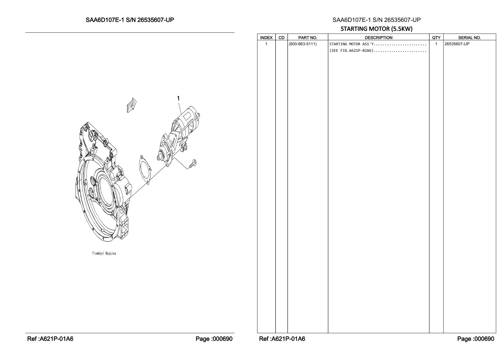 OEM exploded diagram and parts table — Starting Motor Assembly