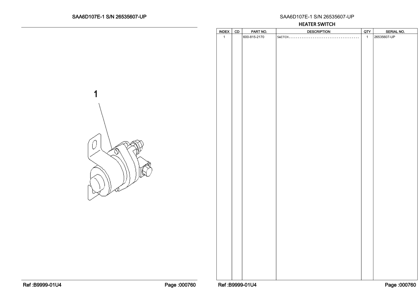 OEM exploded diagram and parts table — Switch
