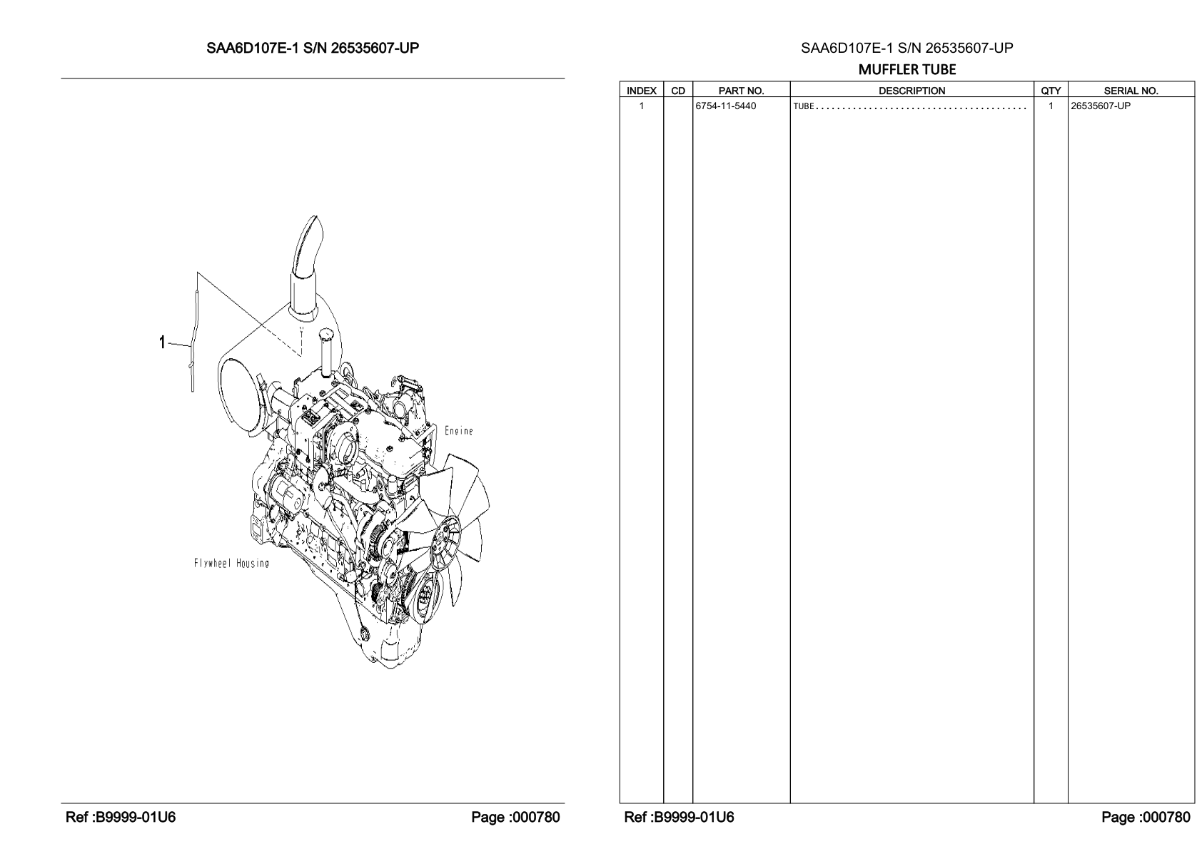OEM exploded diagram and parts table — Tube