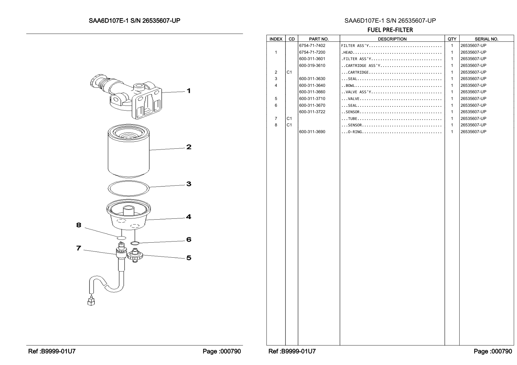 OEM exploded diagram and parts table — Filter Assembly