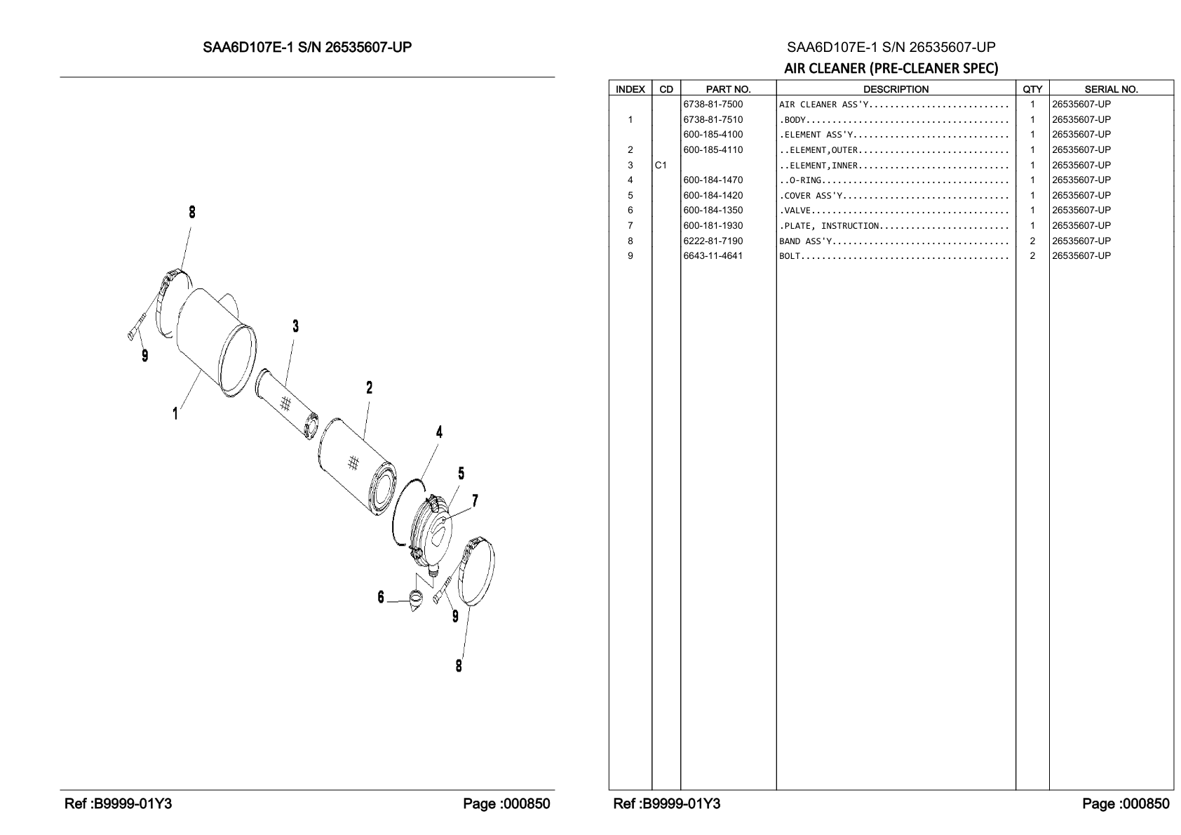 OEM exploded diagram and parts table — Air Cleaner Assembly